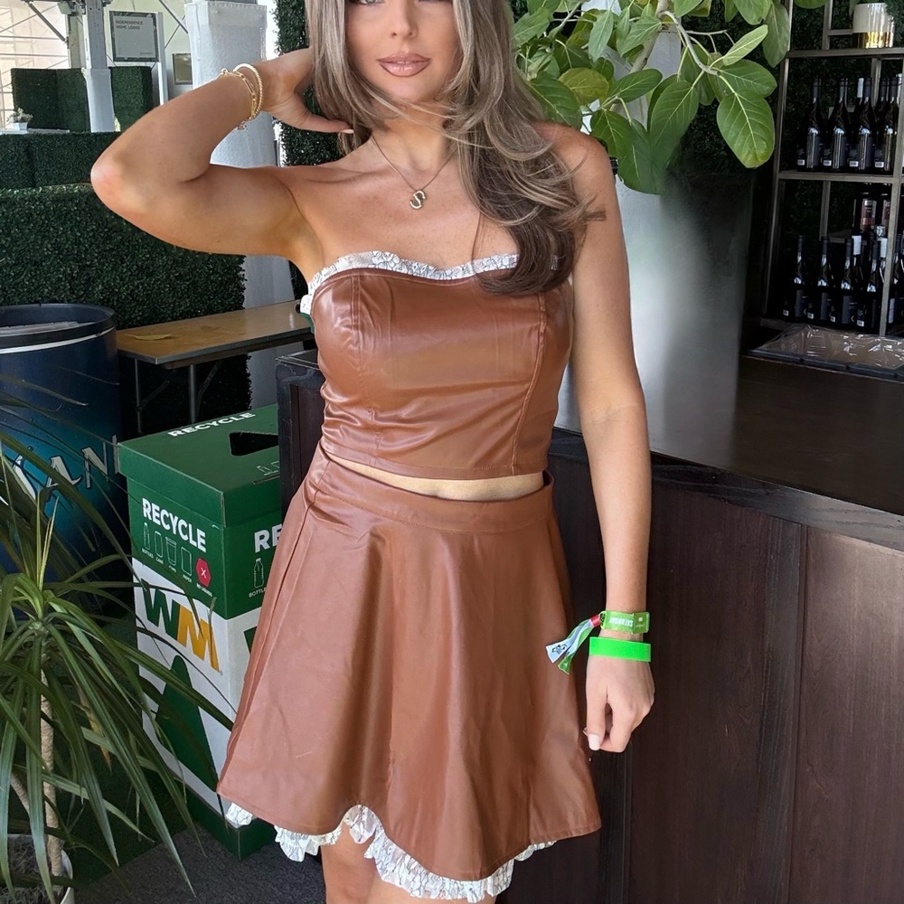 Brown Leather Two Piece Set